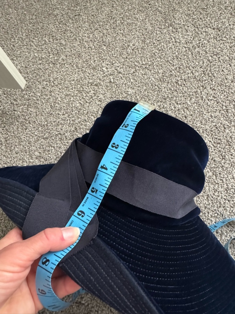 Navy Velvet Wide-Brim Women's Hat with navy ribbon🎀 - Picture 7 of 7